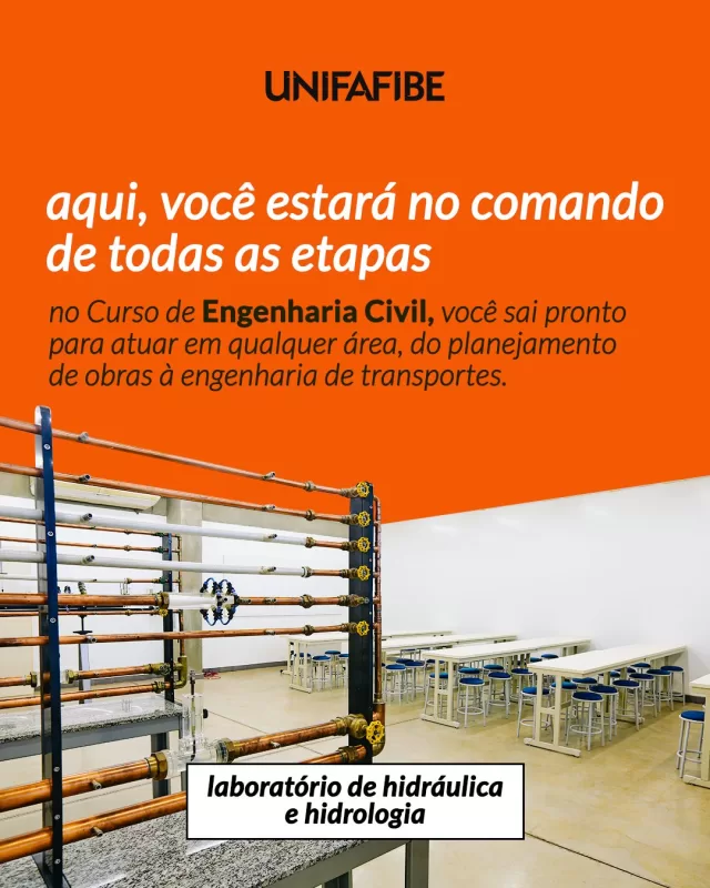 Laboratório de hidráulica e hidrologia da UNIFAFIBE para o curso de Engenharia Civil. Equipamentos e bancadas para aulas práticas.