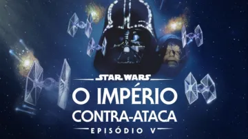 Pôster de Star Wars: O Império Contra Ataca  Darth Vader, Luke Skywalker e naves TIE em fundo espacial  BebedouroOnline, filme compose 11 webp