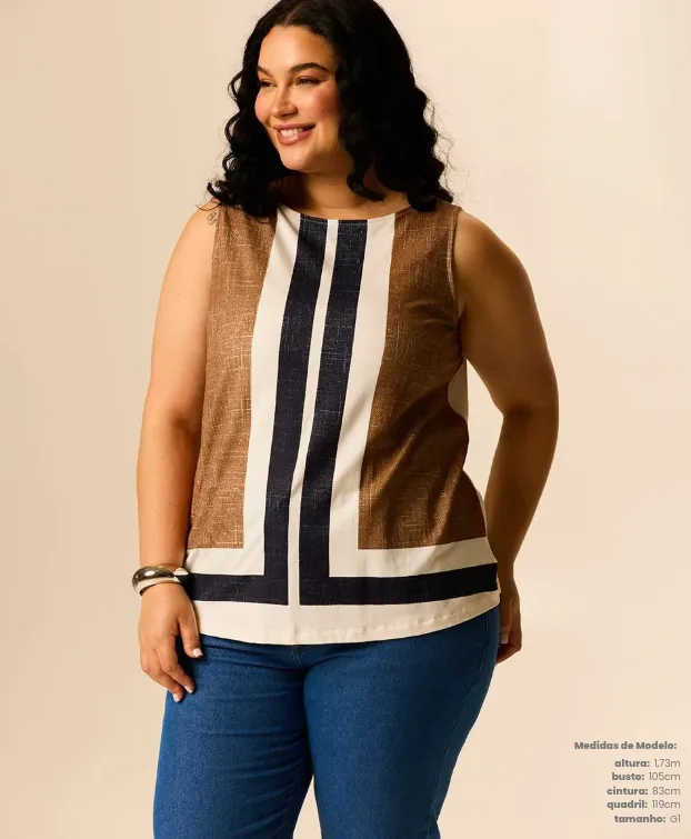 Regata Feminina Plus Size Evasê Estampa Abstrata Em Viscose Stretch1