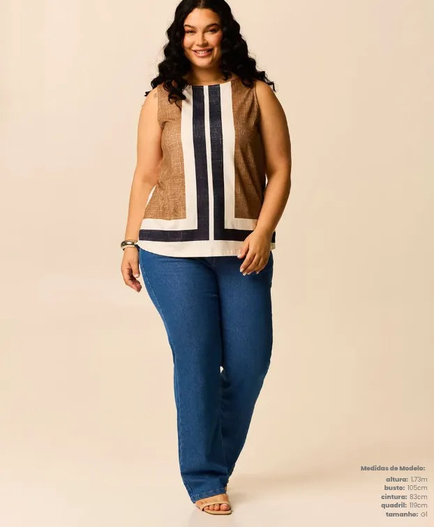 Regata Feminina Plus Size Evasê Estampa Abstrata Em Viscose Stretch3